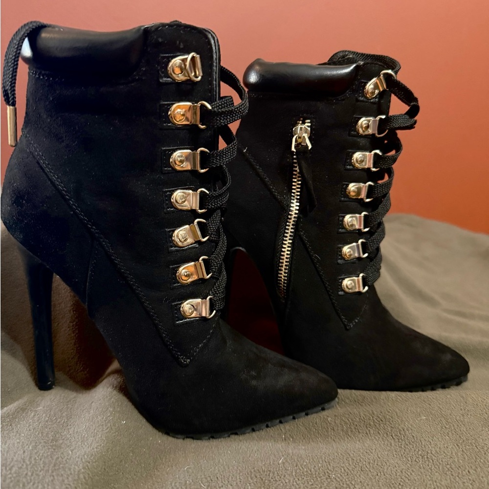 Elegant Black Lace-Up Ankle Boots Shoedazzle